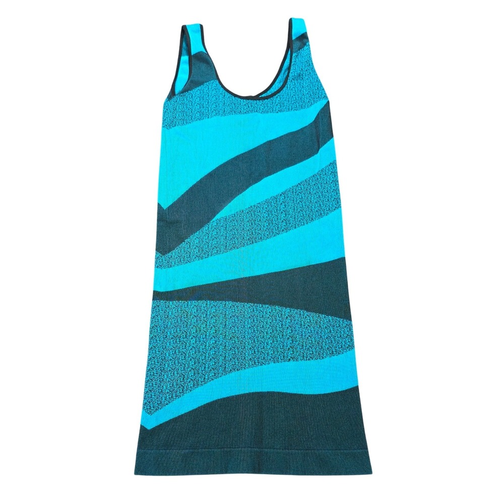 Bebe Y2K Abstract Wave Bodycon Mini Tank Dress Women's Size M/L Blue Teal USA